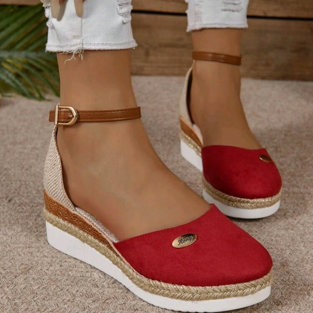 COPY - Women's Faux Suede Color Block Round Toe Espadrilles With Elegant - Picture 3 of 6